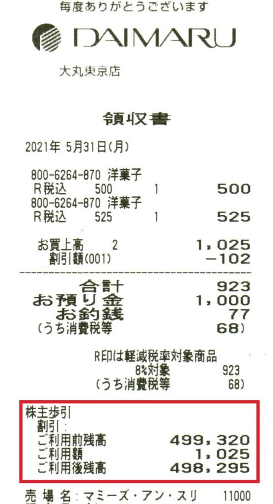 大丸東京で株主優待 大丸 松坂屋お買い物ご優待カード を利用 ４０才サラリーマンの倹約 優待生活